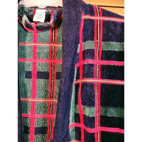 Vintage Men's Plaid Terry Cloth Robe Sears Roebuck Navy Red Green Christmas - Picture 6 of 10